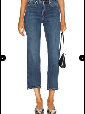 Good American Dark Blue Cropped Straight Jeans